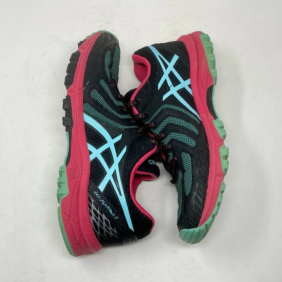 ASICS Gel Fuji Attack 5 Women's 7 1/2 Black Pink Green Sneakers 572:J.3.1 - Picture 10 of 13